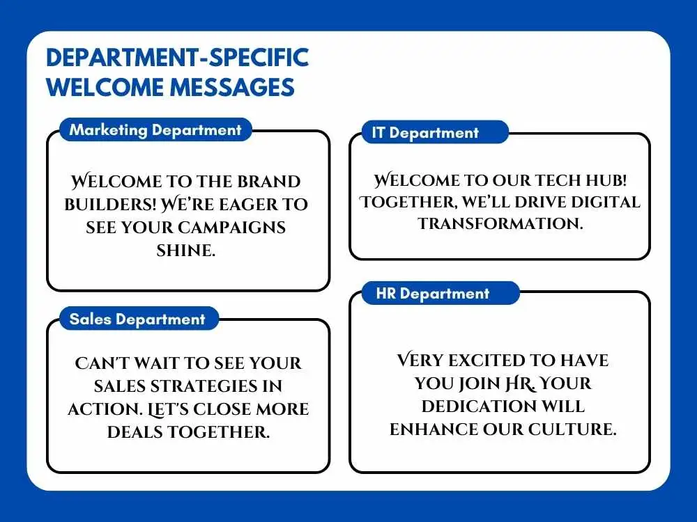 Welcome to the team messages: Department-Specific