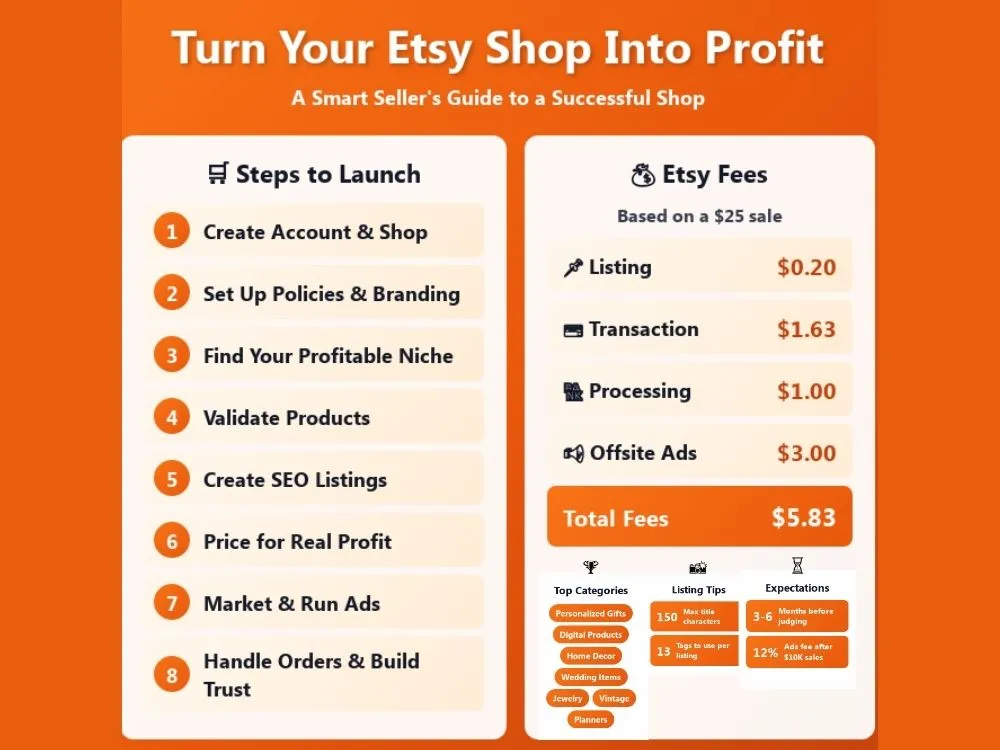 Turn your Etsy shop into profit - A clear infographic
