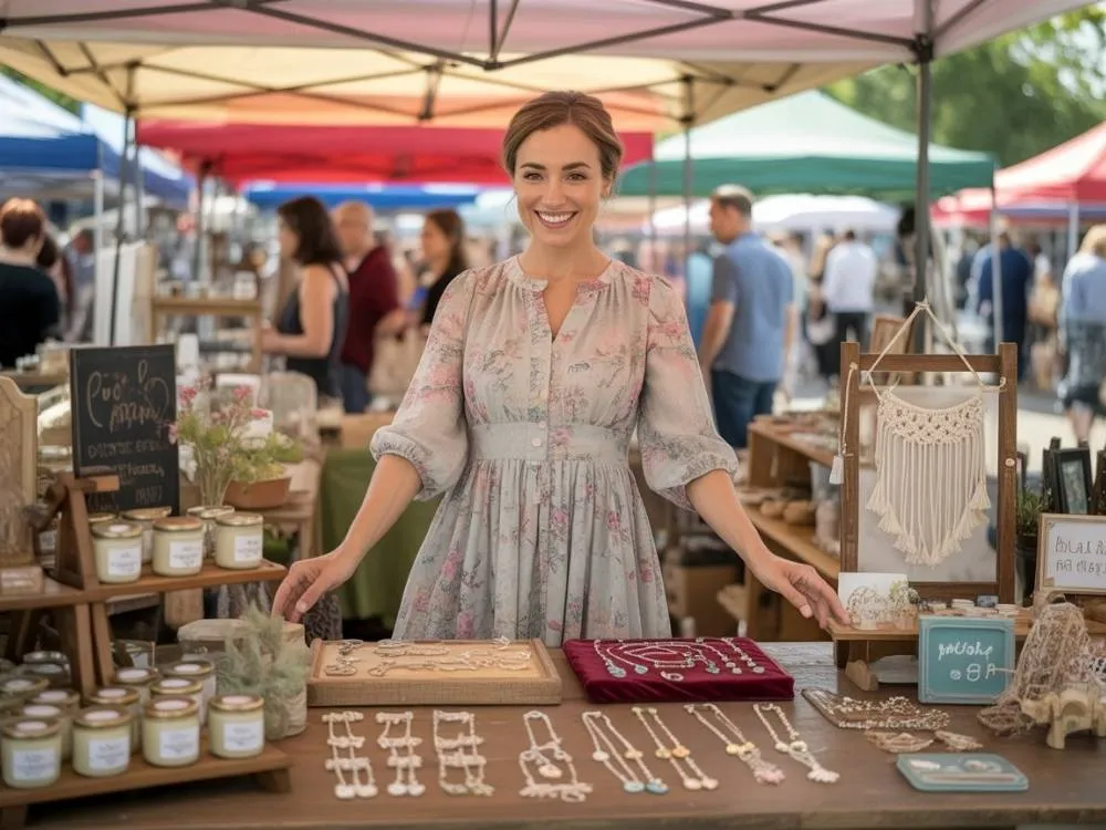 Selling handmade crafts at farmers market