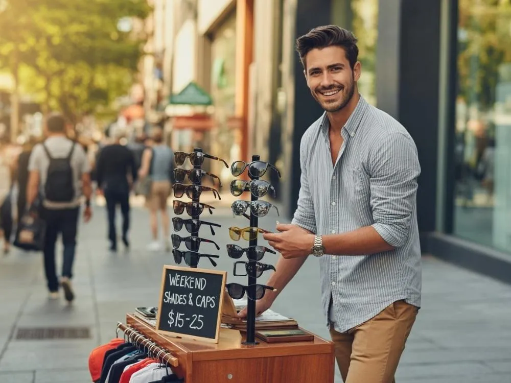Mobile sunglasses or cap stall