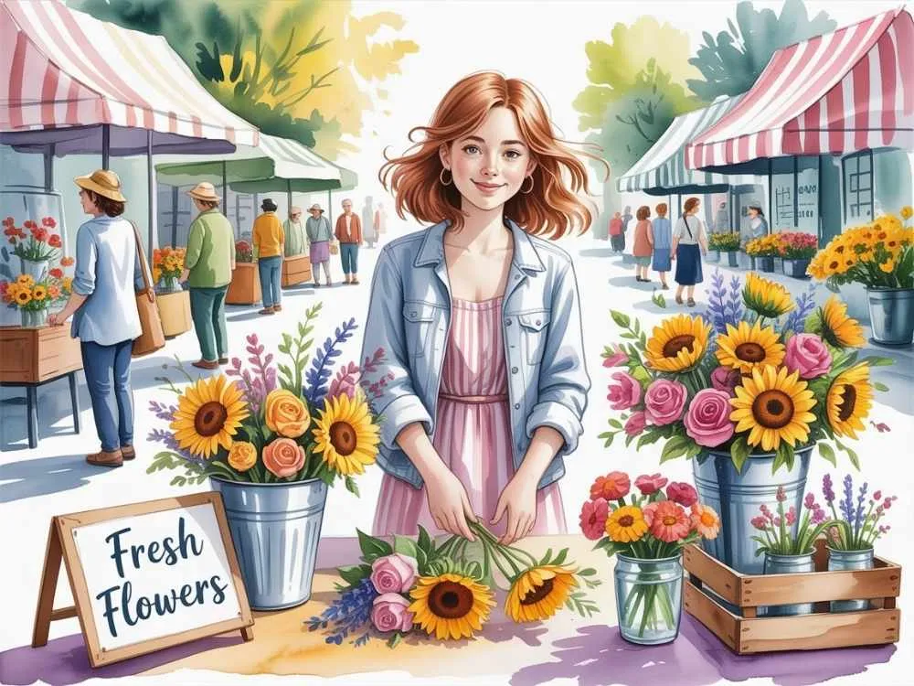 selling fresh flowers at markets