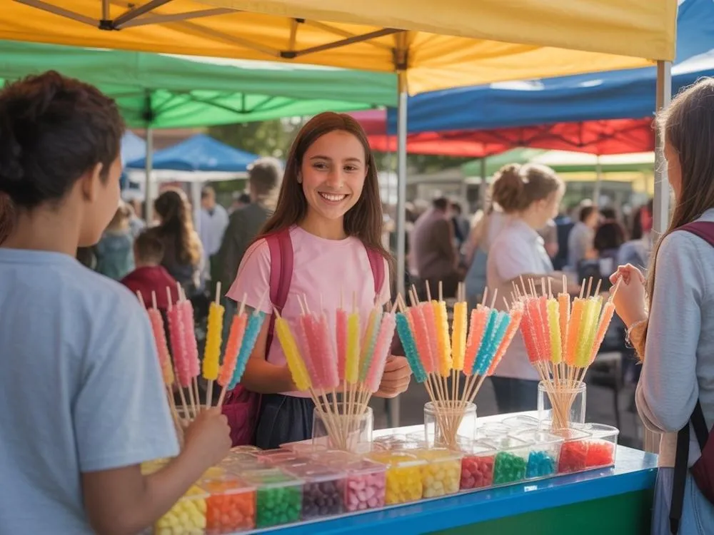 Selling Candy Skewers at a School Market Day