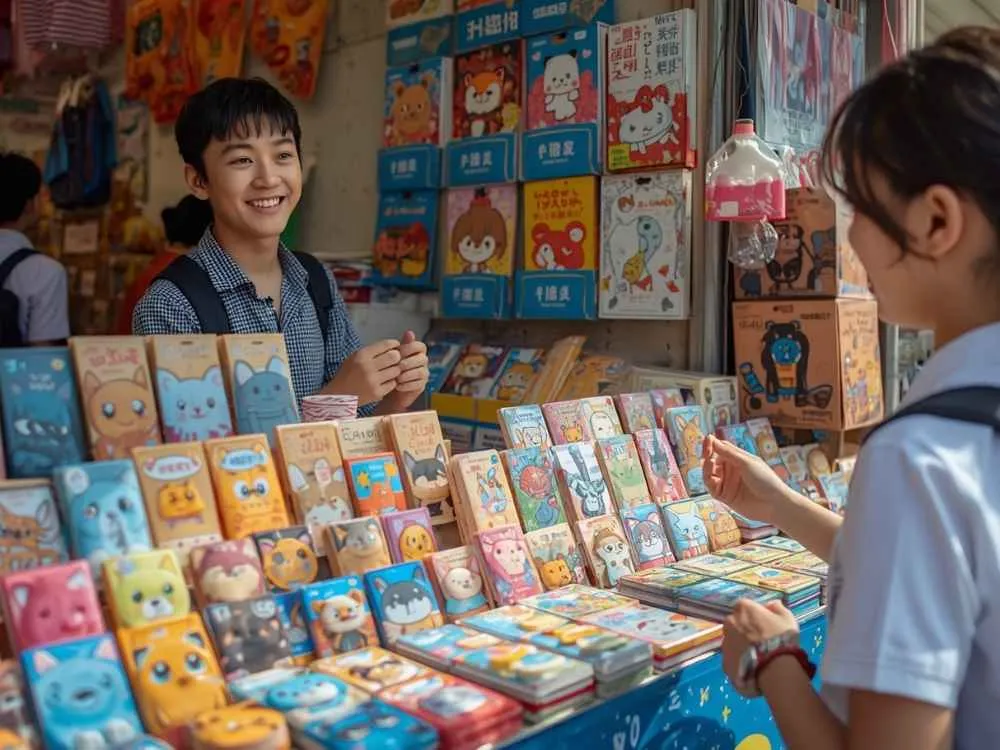 Selling Cute Eraser Sets at a School Market Day