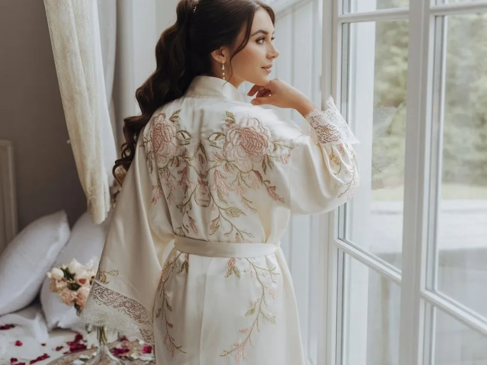 Embroidered bridal robe