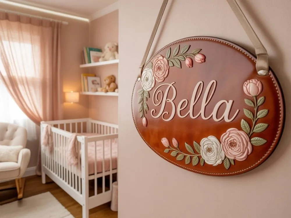 Leather Nursery Name Plaque