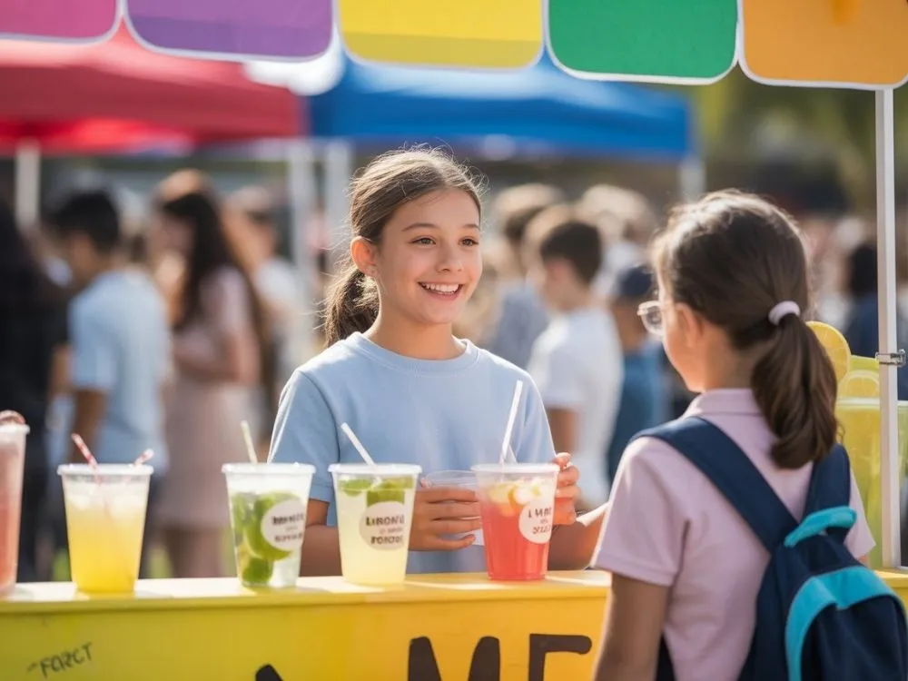 Selling Lemonade Cups at a School Market Day