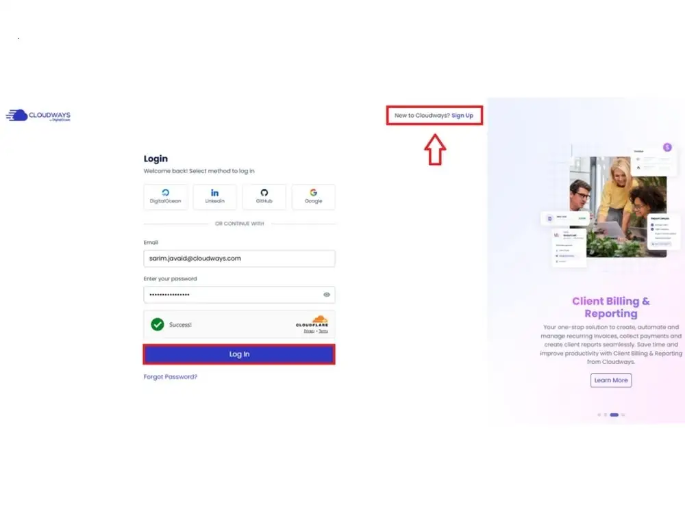 Log in to the Cloudways Platform
