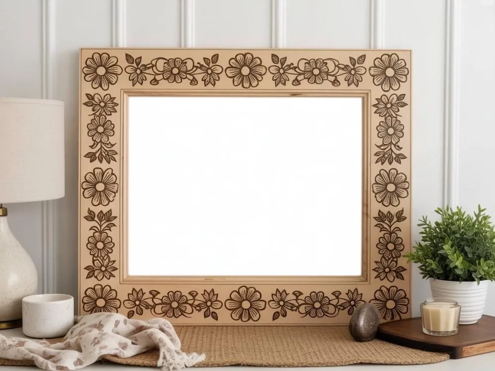 Wood-Burned Mirror Frame