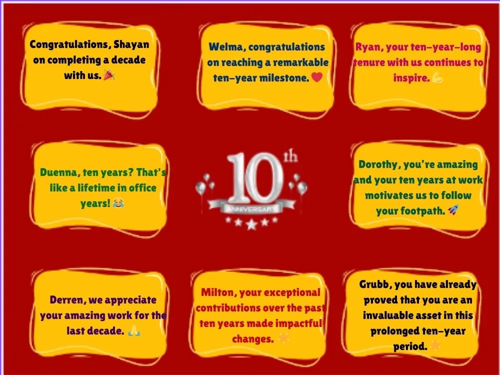 10th Work Anniversary Messages