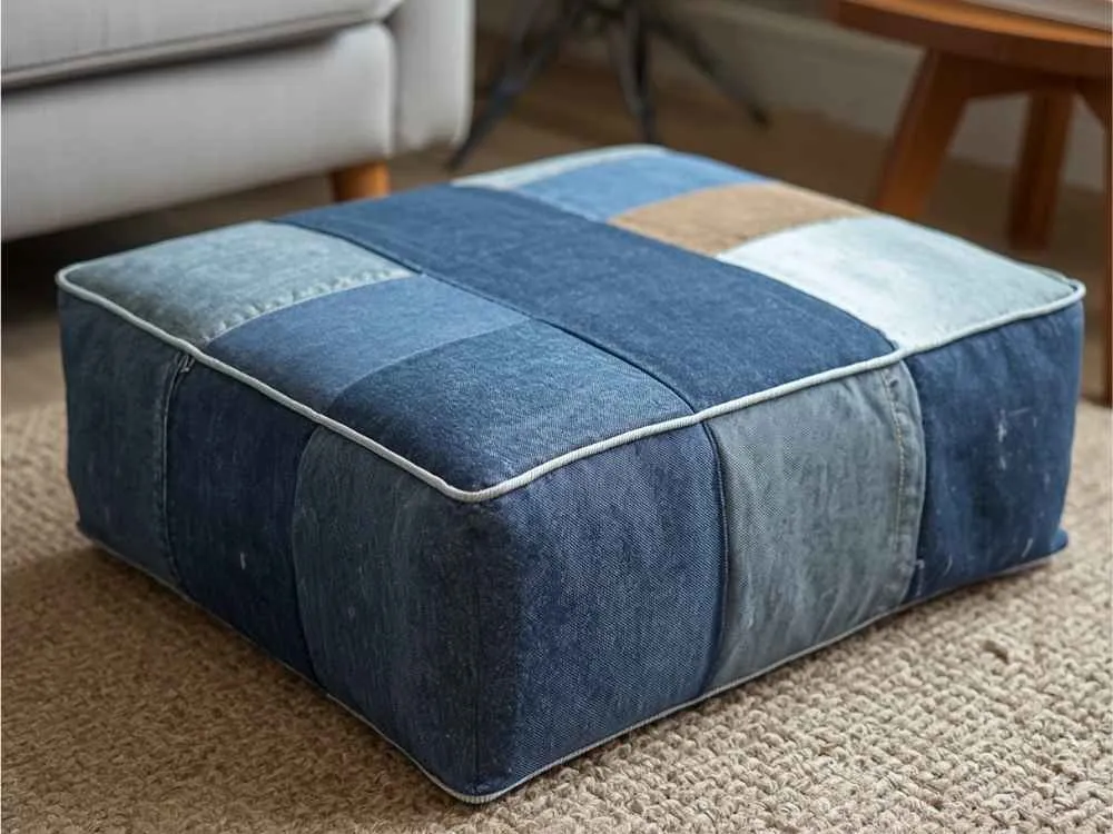Denim Patchwork Ottoman