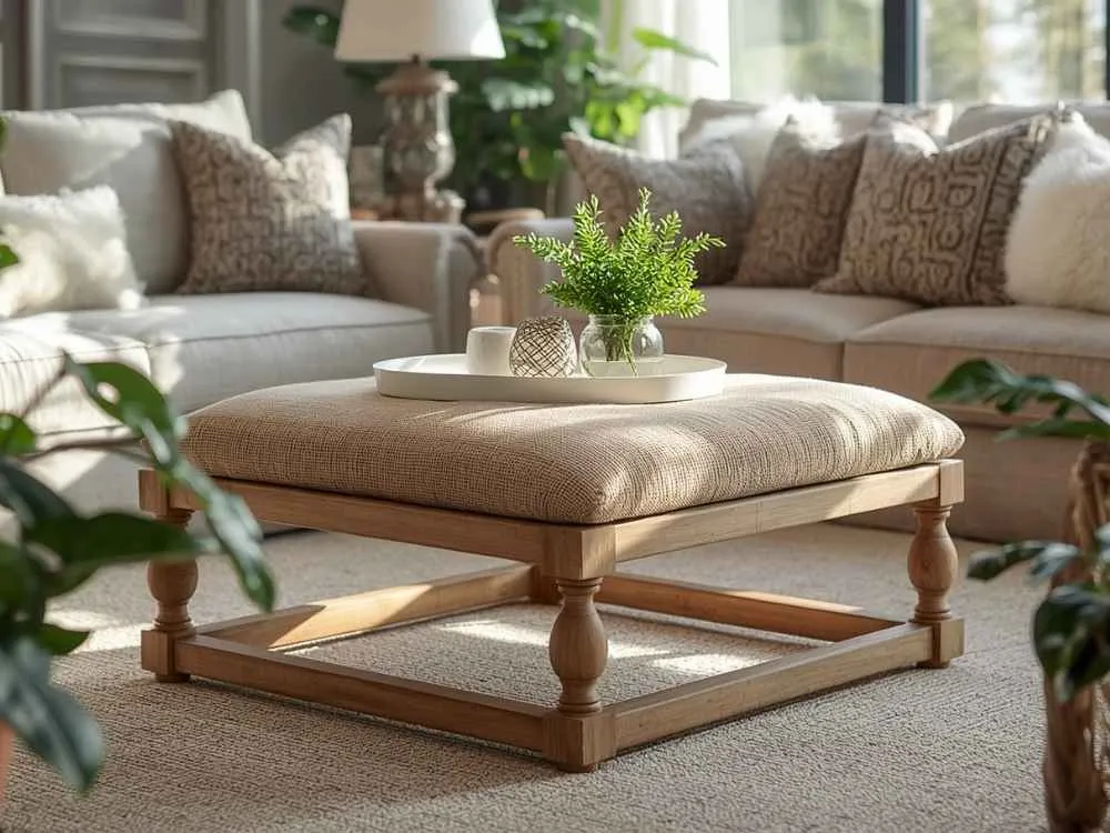 Farmhouse Wooden Ottoman