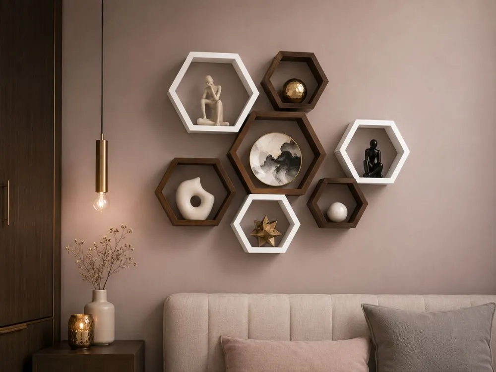 Geometric Hexagon Floating Shelves