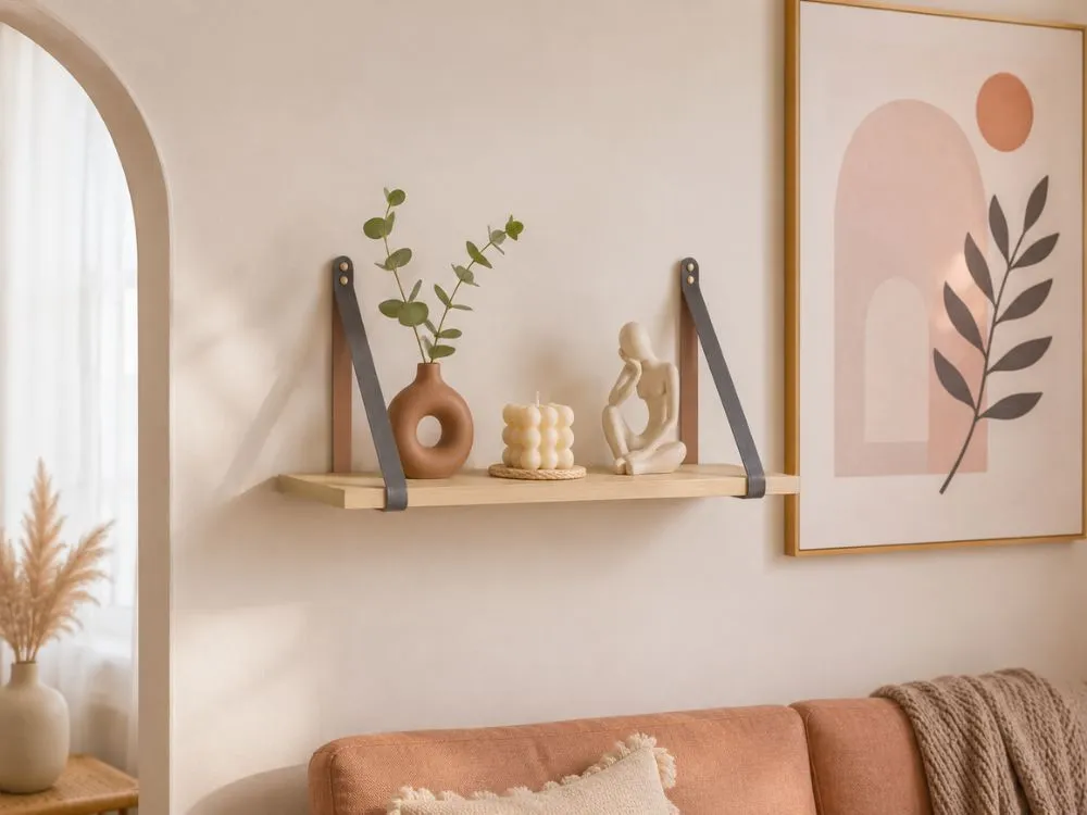 Leather Strap Floating Shelf