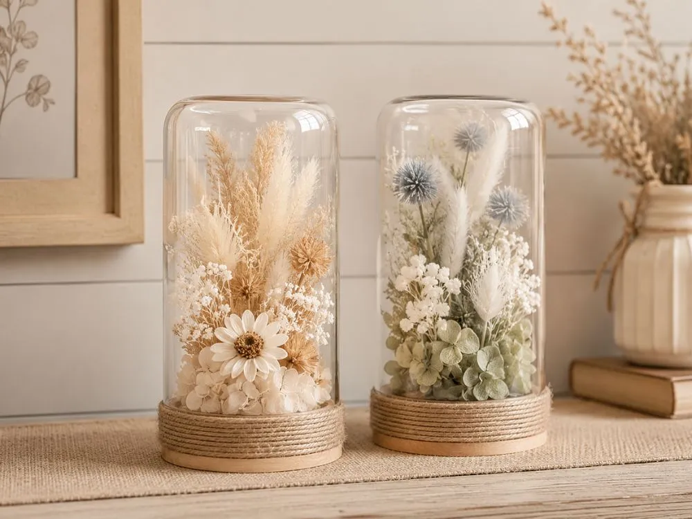 Neutral Dried Floral Dome Display