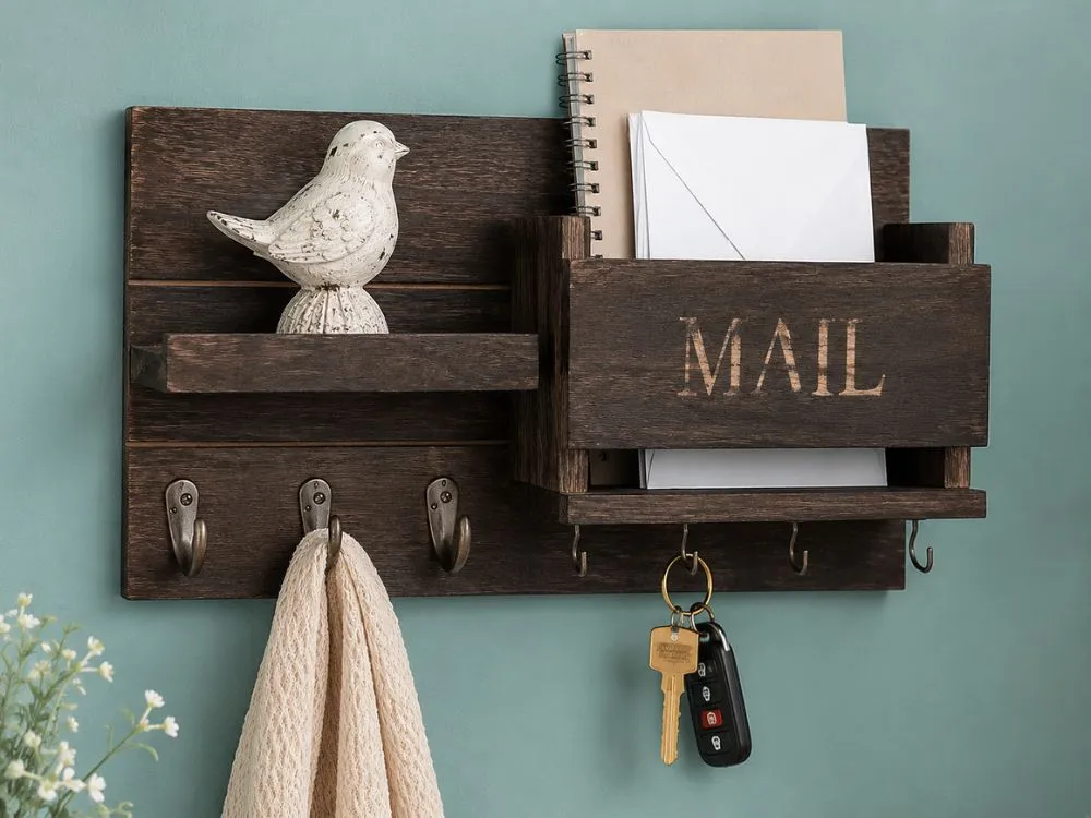 Rustic Key and Mail Wall Caddy