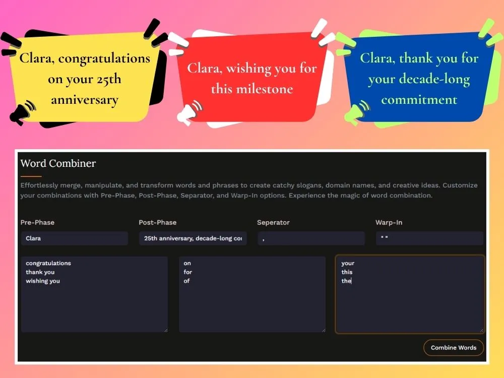 Word Combiner for Making Work Anniversary Messages