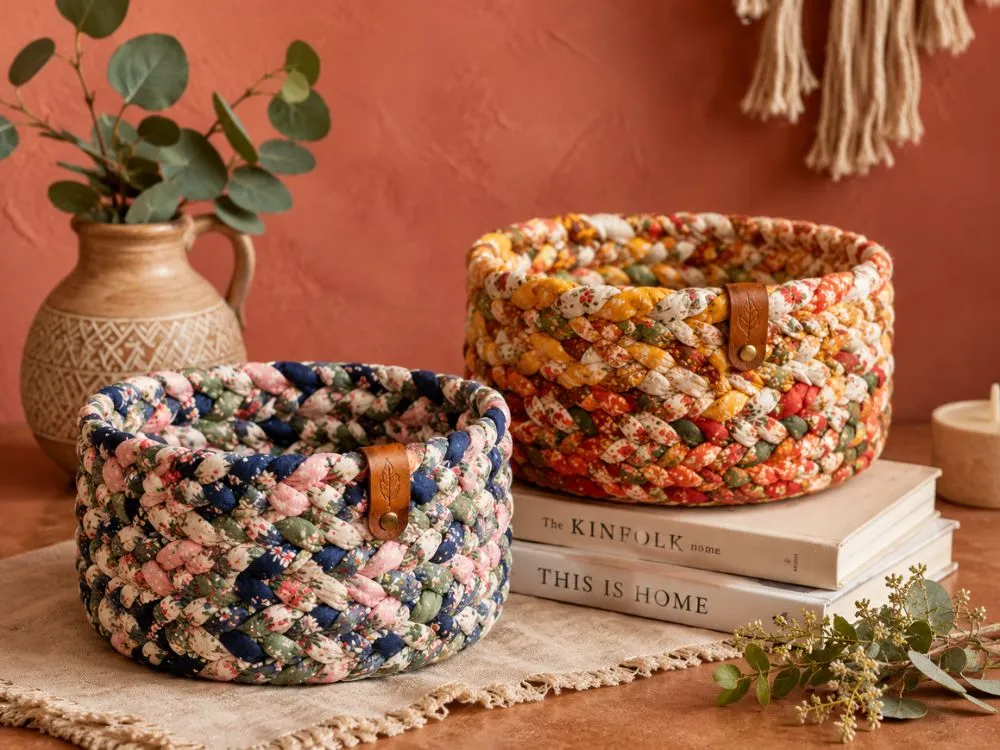 Braided Fabric Scrap Baskets