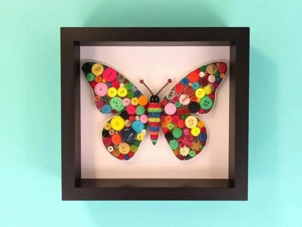 Butterfly Button Shadow Box Art