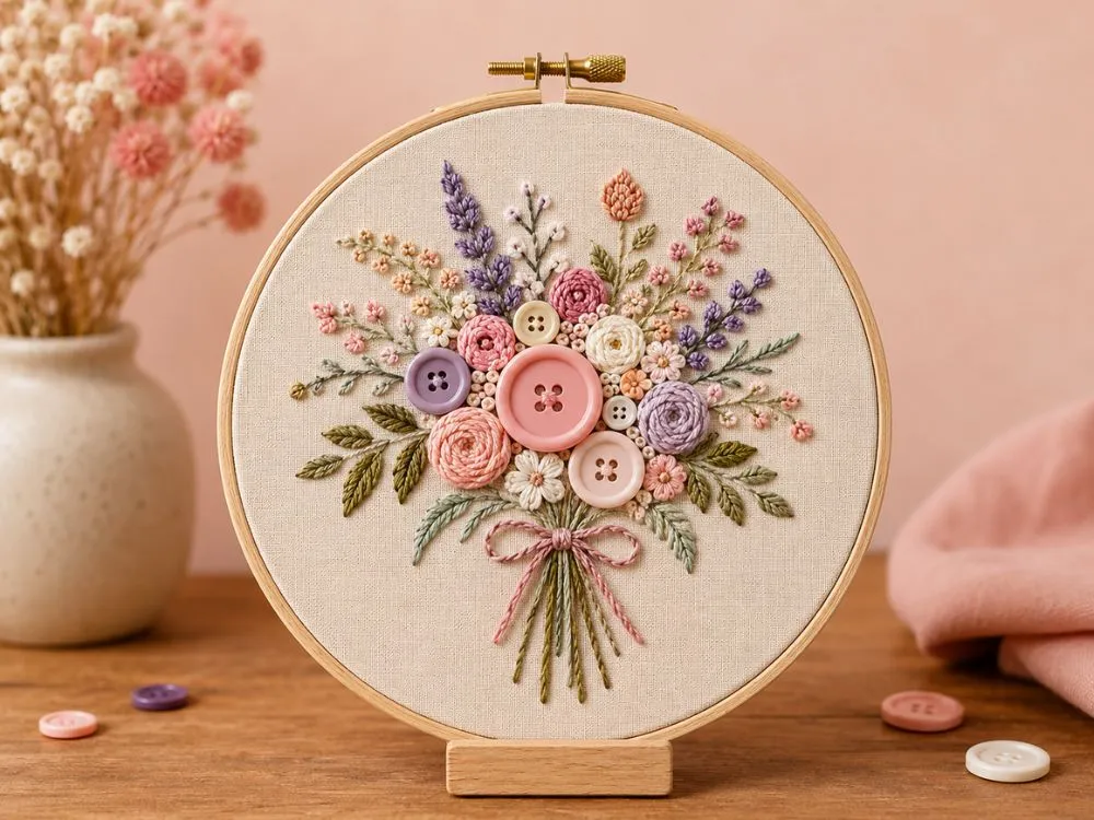 Button Floral Embroidery Hoops