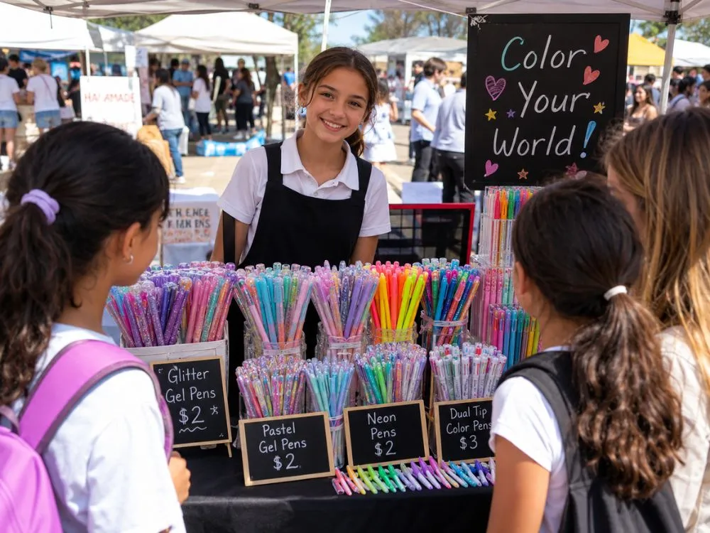 Selling Colorful Gel Pen Bundles at School Market Day