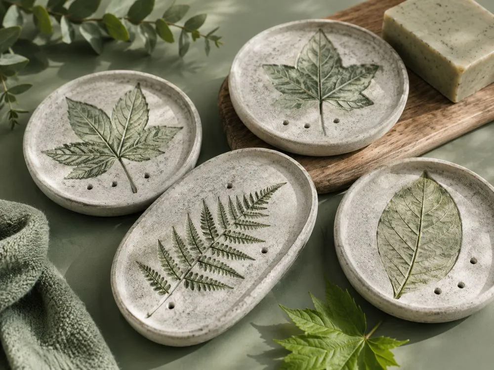 Concrete Leaf Imprint Soap Trays