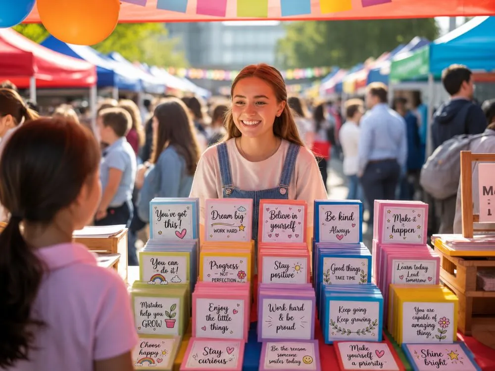 Selling Cute Study Motivation Cards at School Market Day