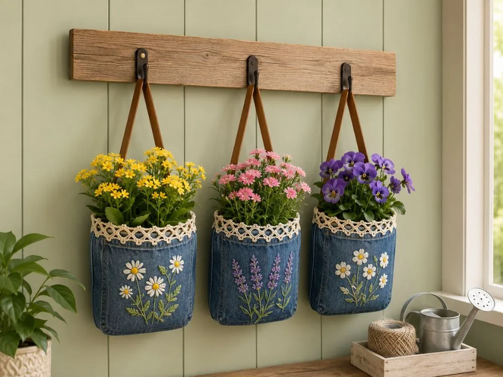 Denim Hanging Pocket Planters
