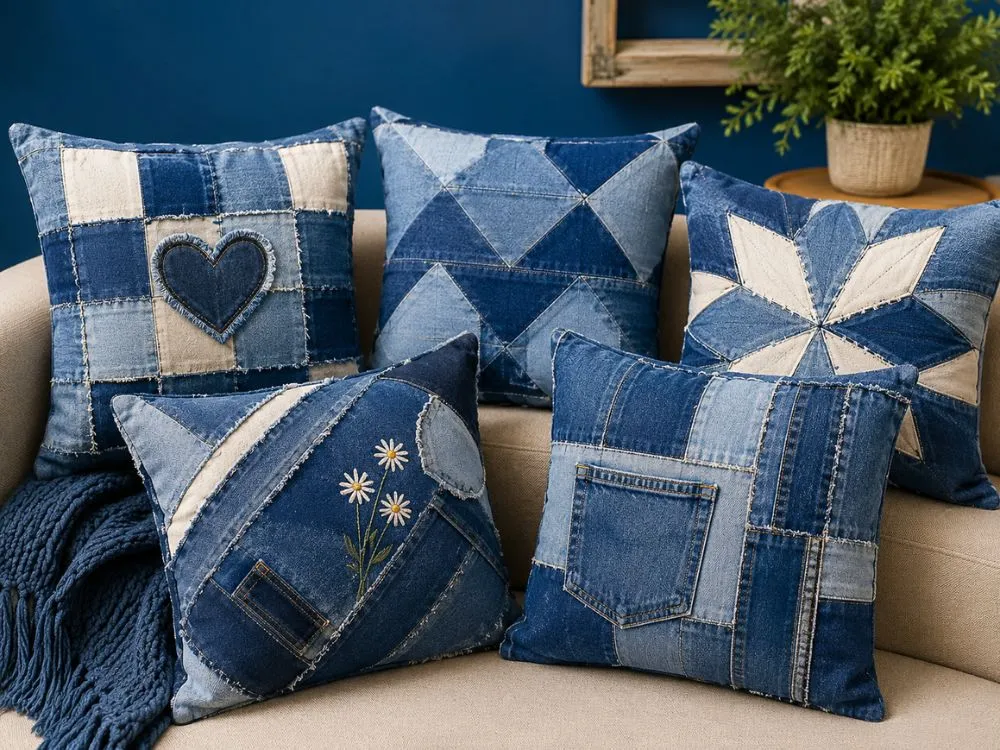Denim Patchwork Pillow Covers