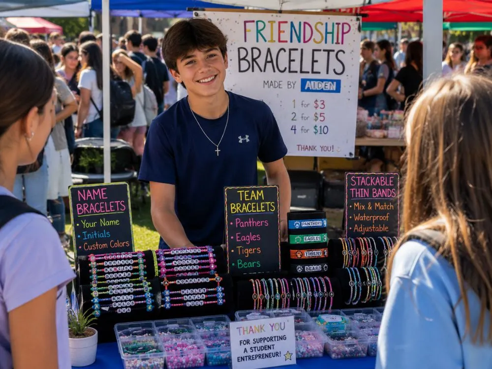 Selling Friendship Bracelets at a School Market Day