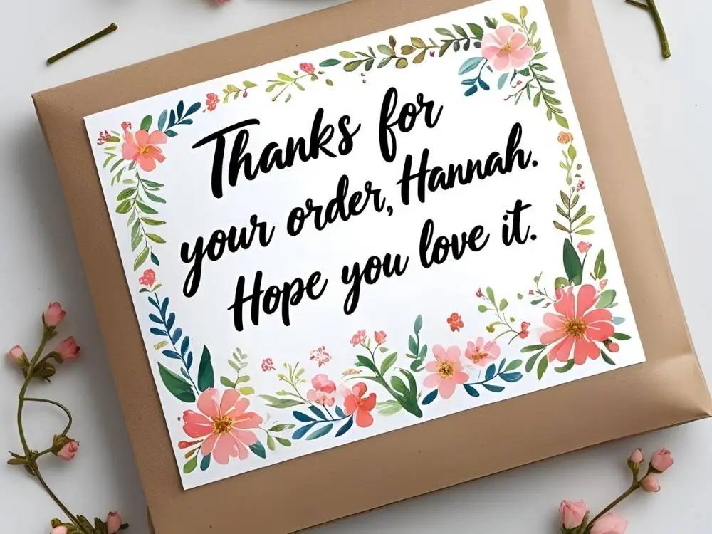 Handwritten thank you notes for product packaging
