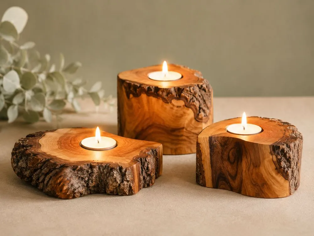 Live-Edge Wood Candle Holders