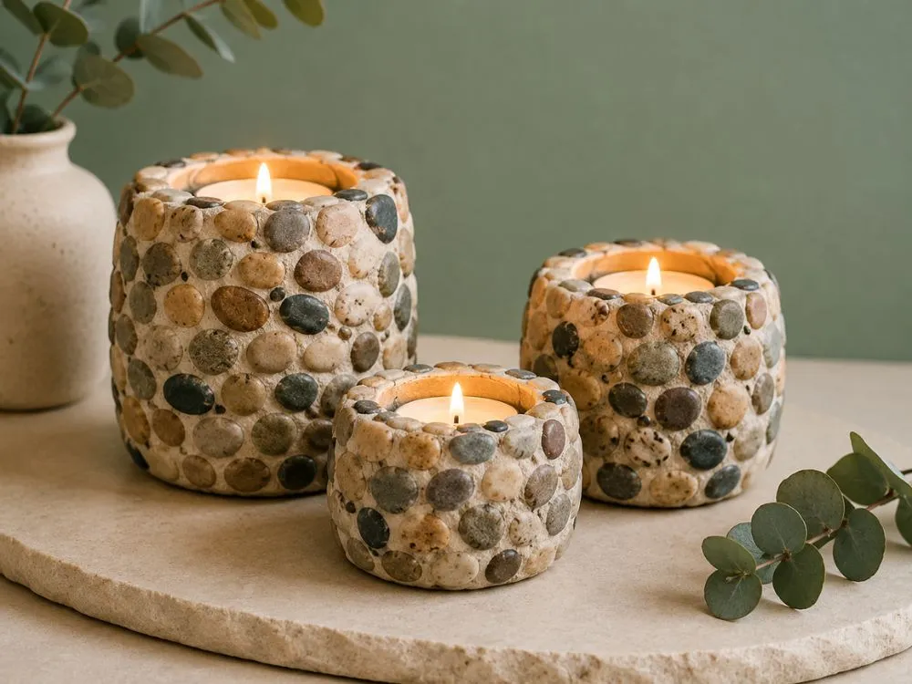 Pebble Mosaic Candle Holders