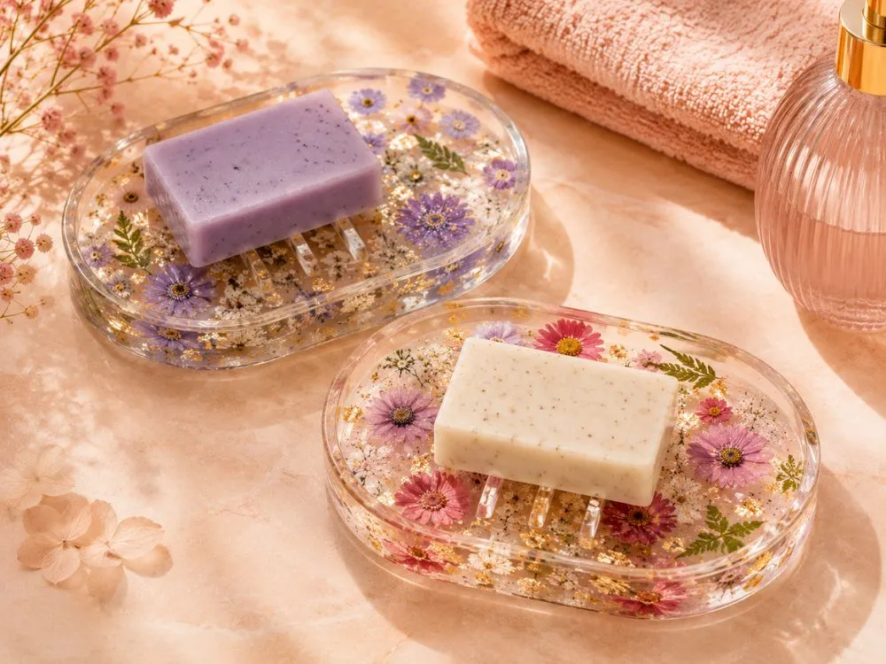 Resin Flower Embedded Soap Dishes