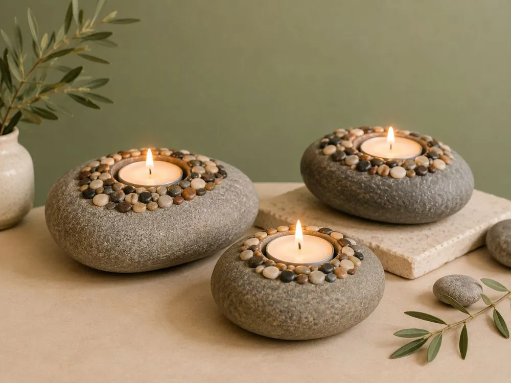 River Stone Candle Holders