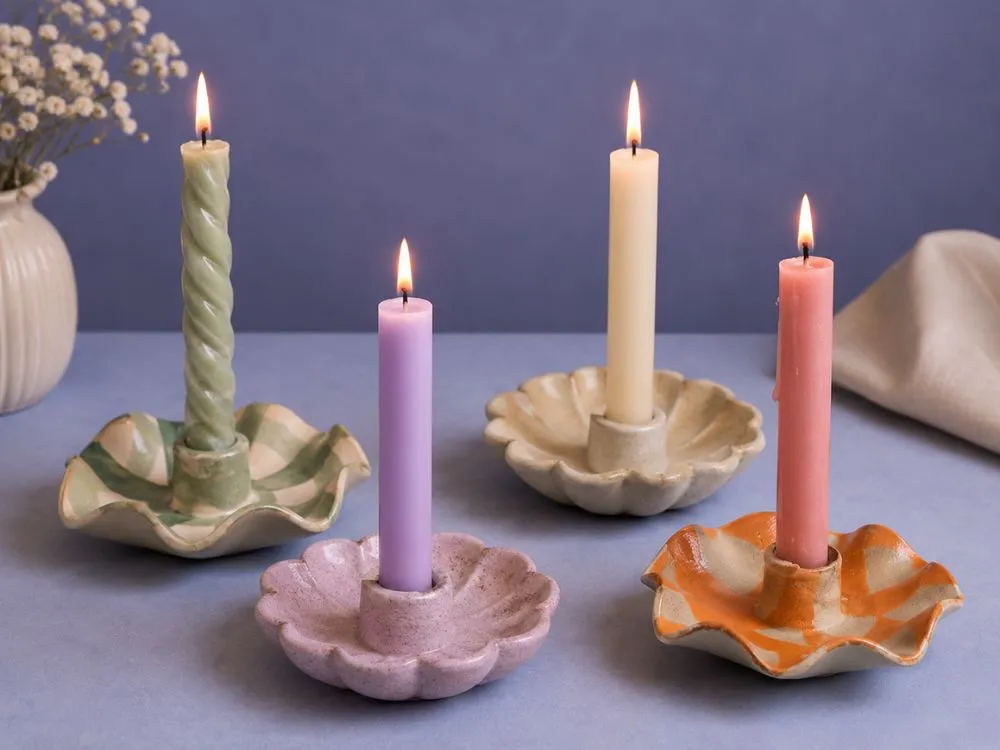 Scalloped Clay Candle Holders
