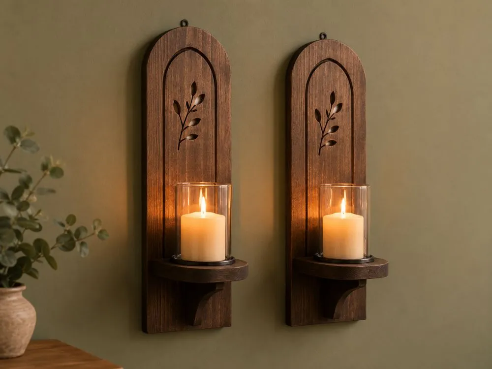 Wall-Mounted Wooden Candle Sconces