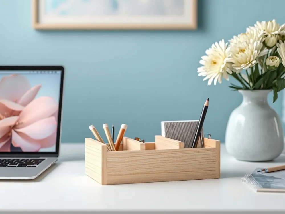 Wooden Desktop Organizer Caddy
