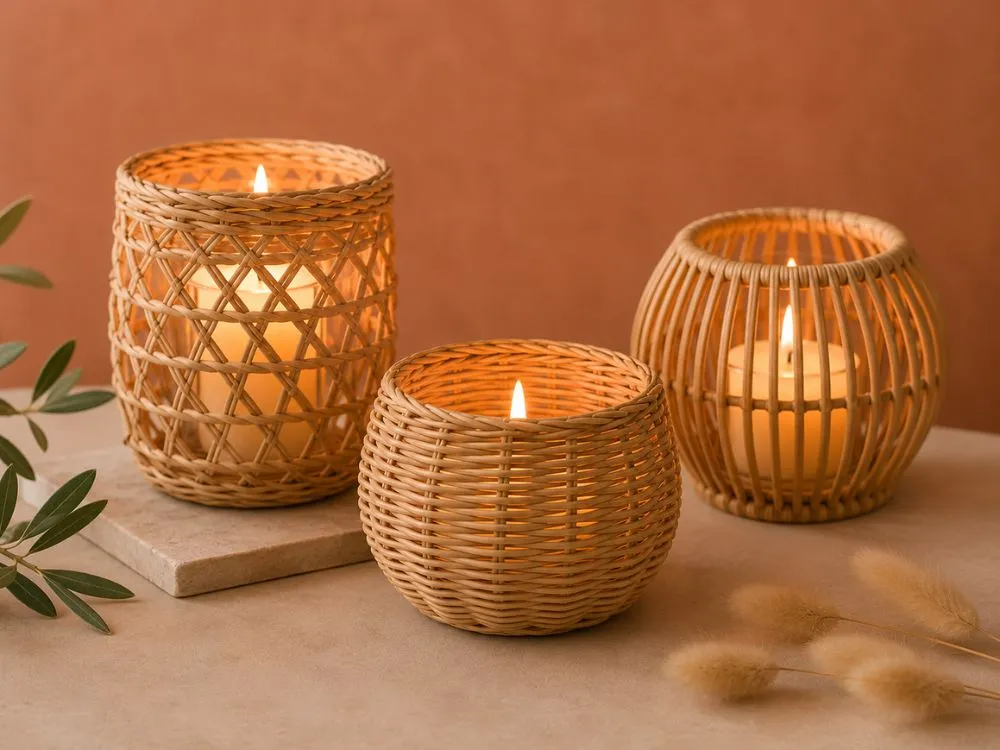 Woven Rattan Candle Holders