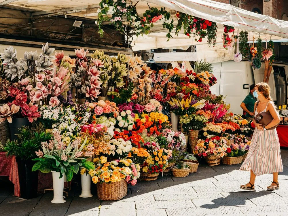 Selling Fresh Flowers at Market