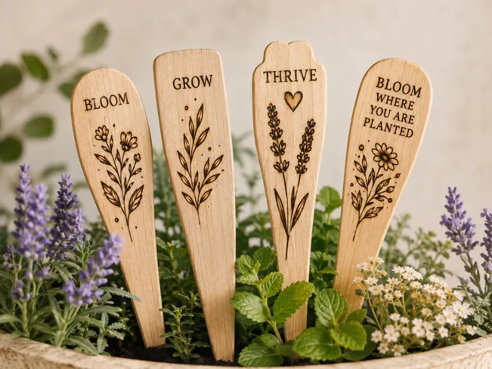 Wood-Burned Garden Decor Stakes