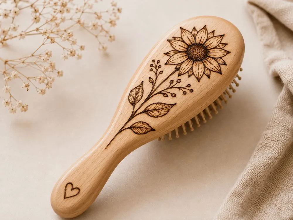 Wood-Burned Hair Brush Back