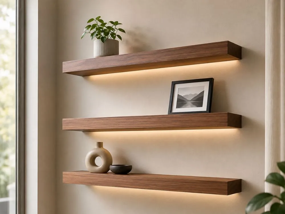Wooden wall shelves