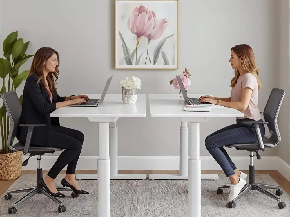 Shared Home Office Ideas: Dual-Height or Adjustable Workstations