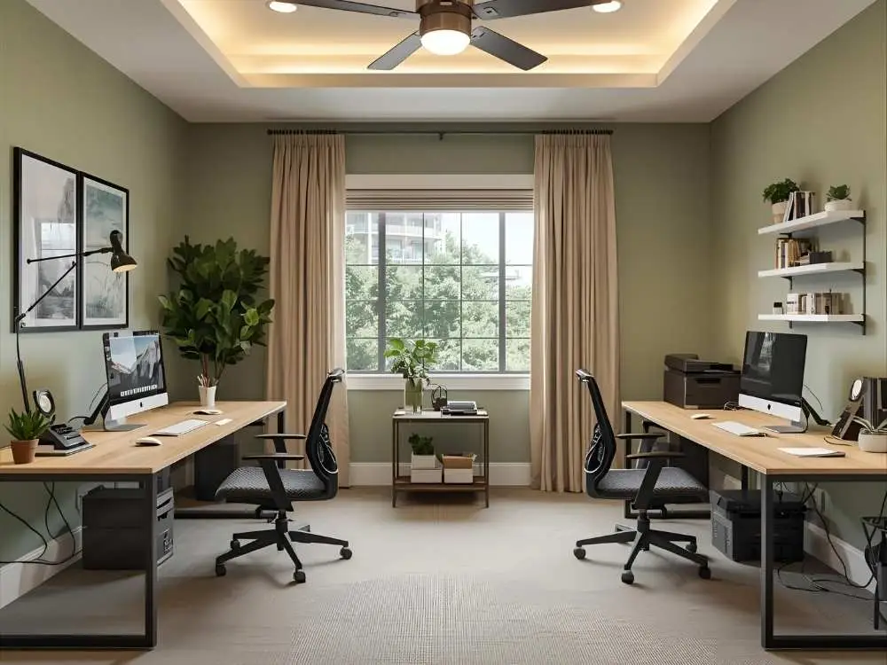 Harmonized Lighting and Tech Setup for a Shared Home Office