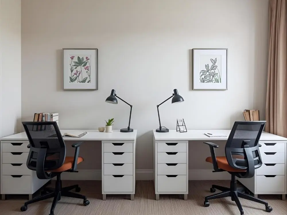 Side-by-Side Desks with Personal Zones for a Shared Home Office