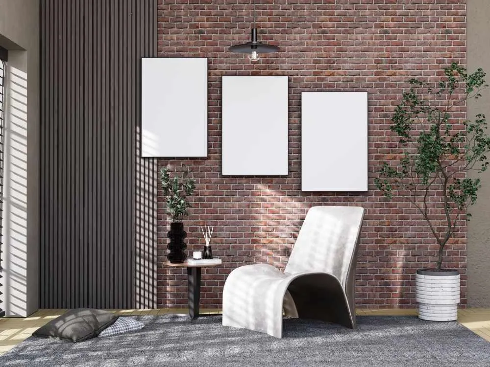 Brick Wall with Hanging Art Frames