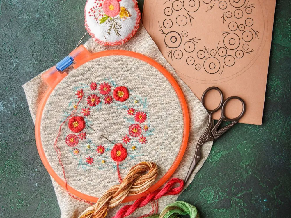 Button Floral Embroidery Hoop