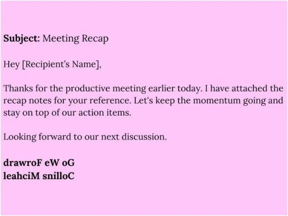 Reverse text generator email template