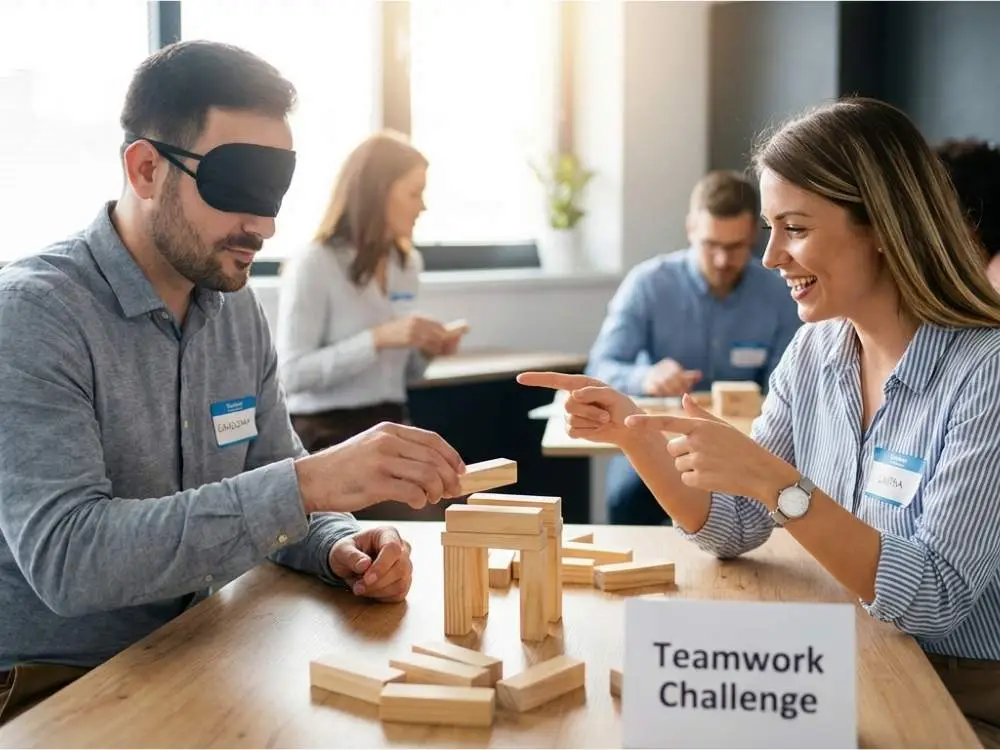 Indoor Team Building Games: Blindfold Building 
