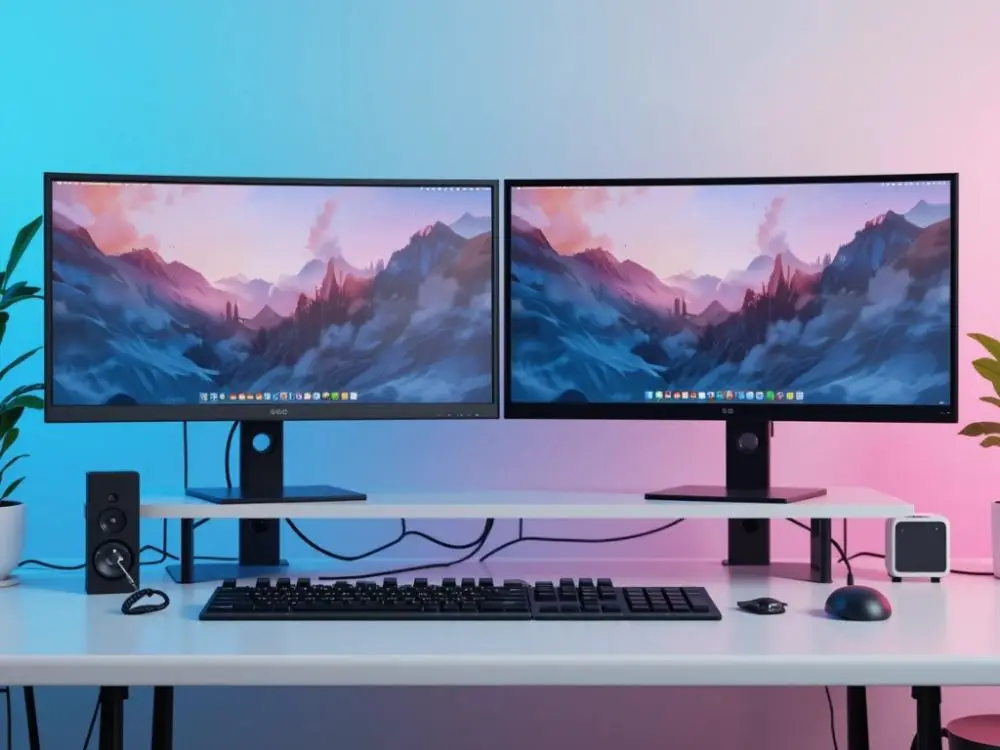 Dual Monitor Power Remote Work Setup